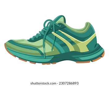 Green sports shoe with shoelace isolated