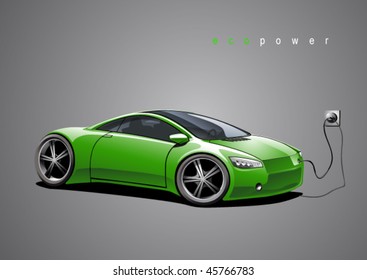 Green sportscar, illustration on grew background, vector illustration, original design