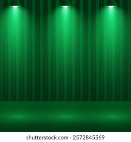 Green Spotlight Background With Dark Background. Beauty product and Fashion Product Light. Space for selling products on the website. Empty room with spotlight effect.