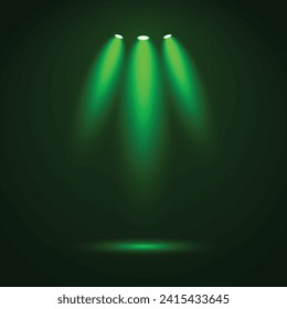 Green Spotlight Background With Dark Background. Green Podium Spotlight. Vector Green Light