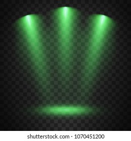 Green spotlights on transparent background