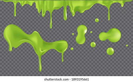 Green spots and drips slime. Green cartoon slime, sticky dripping mucus.