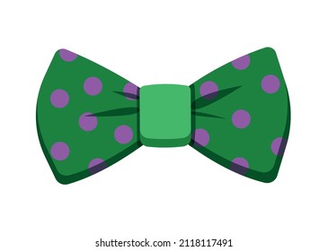 Green spotted bow tie on white background flat vector illustration