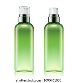 Green spray bottles mockup set on white background illustration