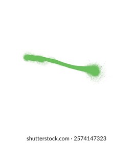 Green spray paint stripe with ink splatters vector shape. Abstract graffiti spraying line stain. Graffiti sprayed paint smear. Street art brushstroke with dot isolated on white background