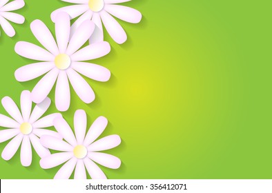 Green spring background with abstract pink flowers and place for your text - vector illustration