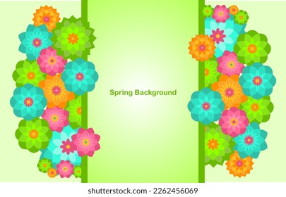 Green spring background with colorfull flowers vector illustration. Colorfull background flowers for wedding card, banner, flyer and greeting card template
