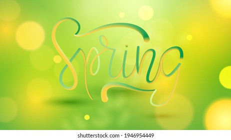Fondo de primavera verde con ilustración vectorial de texto manuscrito.