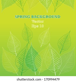 green spring background with leafs silhouettes and place for your text