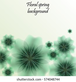 Green spring background with translucent flowers. Vector illustration. Eps 10.