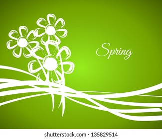 green spring background with white flowers, spring cocnept