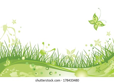 Green spring card with grass