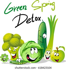 Green Spring Detox - funny vector design with vegetable cartoon