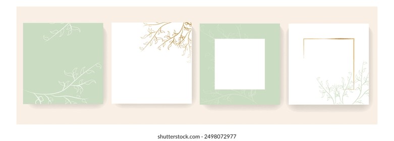 Green spring floral elements invitation template