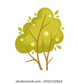 Arbustos verdes y floridos de primavera. Gráficos vectoriales.