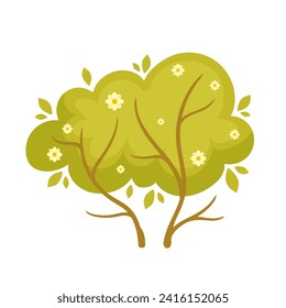 Green, spring flowering bushes. Vector graphics.
