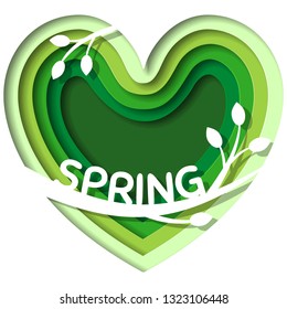 Green spring heart. Symbol of love, nature, ecology, life, wellness.