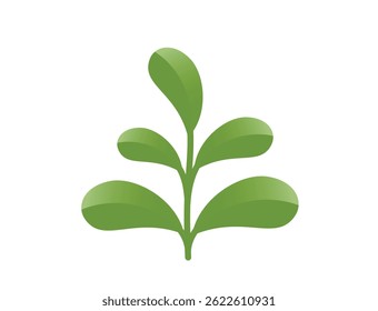 Planta de primavera verde con cinco hojas redondeadas. Plantación y elemento de diseño de la naturaleza. Imagen de Vector aislado