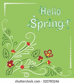 Green spring post card with gentle flowers