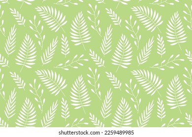 green spring seamless pattern with palm leaves and floral elements- vector illustration