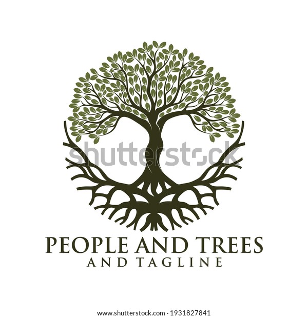 green spring tree with\
female face and roots on white background, vector, Abstract Human\
tree logo. Unique Tree Vector illustration with circle and abstract\
woman shape.
