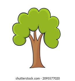 Green spring tree hand drawn for design cartoon style