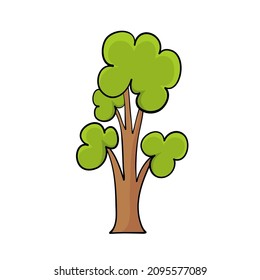 Green spring tree hand drawn for design cartoon style