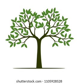 Green Spring Tree with Leaves. Vector Illustration. Plant in garden.