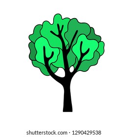 Green Spring Tree on white background. Isolated icon. Vector illustration.