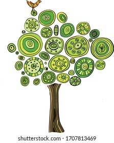 Green Spring Tree. Vector Illustration.