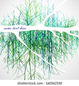 Green spring trees with a place for some text in the middle of card.