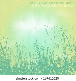 Green spring vector background. Grass and flowers.