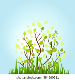 Green spring vector tree and grass