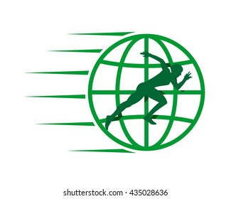 green sprinter runner athlete silhouette globe image vector icon