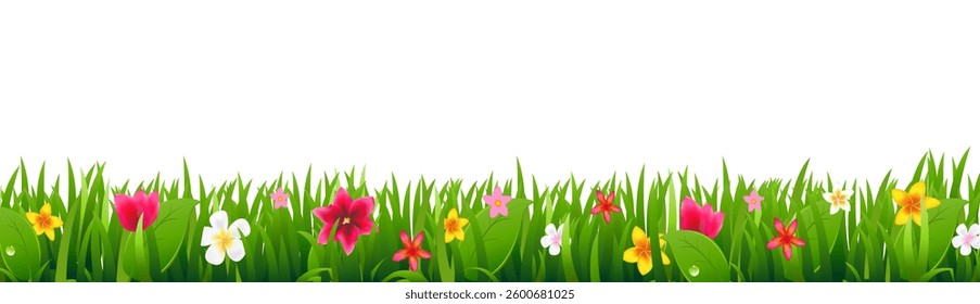 Green Sprout And Flowers Isolated White Background With Gradient Mesh, Vector Illustration