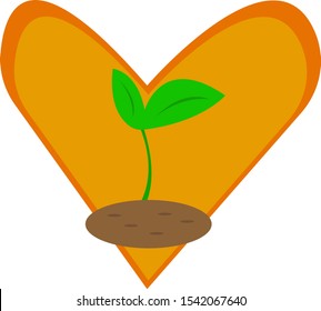 green sprout in the ground against the background of the orange sun in the shape of a heart the concept of nature and agriculture logo on a white background