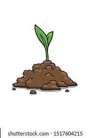 Green sprout in the ground. Vector illustration.