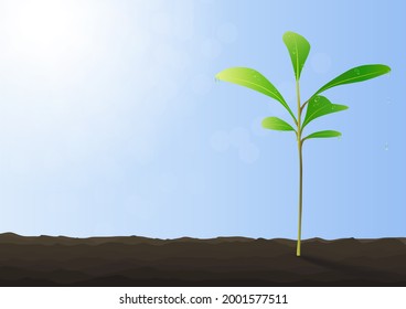 Green sprout growing from ground on blue background vector illustration