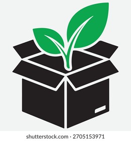 Grüner Spross, der aus einem offenen schwarzen Kartonkasten wächst Symbol