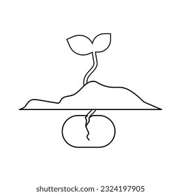 Green sprout growing out of soil. Vector illustration on white background.