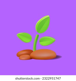 Green sprout growing in soil. 3d vector illustration