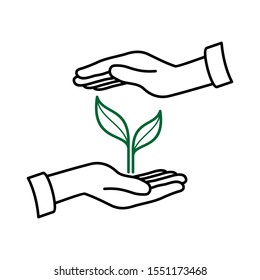 Green sprout in her hand. The concept of ecology. Vector illustration.