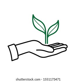 Green sprout in her hand. The concept of ecology. Vector illustration.