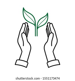 Green sprout in her hand. The concept of ecology. Vector illustration.