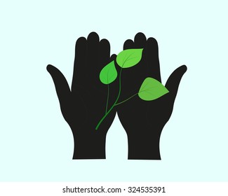 Green sprout in human hands. Concept for life. Vector.