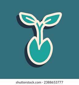 Green Sprout icon isolated on green background. Seed and seedling. Leaves sign. Leaf nature. Long shadow style. Vector