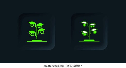Green Sprout icon isolated on black background. Seed and seedling. Leaves sign. Leaf nature. Black square button. Vector