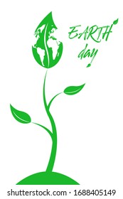 Green sprout with leaf in a shape of Earth. Earth day. Ecology concept.