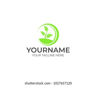 Green sprout with leaves in a circle logo template. Agriculture vector design. Nature illustration