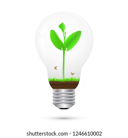Green sprout in light bulb, envirommental concept vector illustration